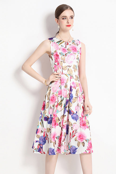 Adorable & Mesmerizing Floral Print Bohemian Jacquard O-Neck Sleeveless Chic Women Slim Midi Beach Holiday, Party, Cocktail, Wedding Guest, Prom Dress